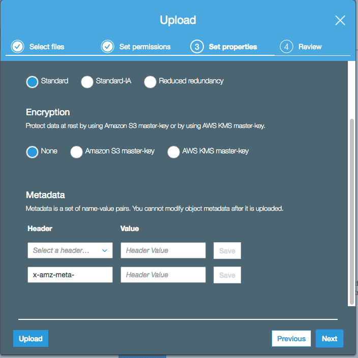 File upload properties dialog