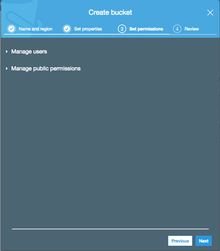 S3 Create Bucket Dialog Step 3