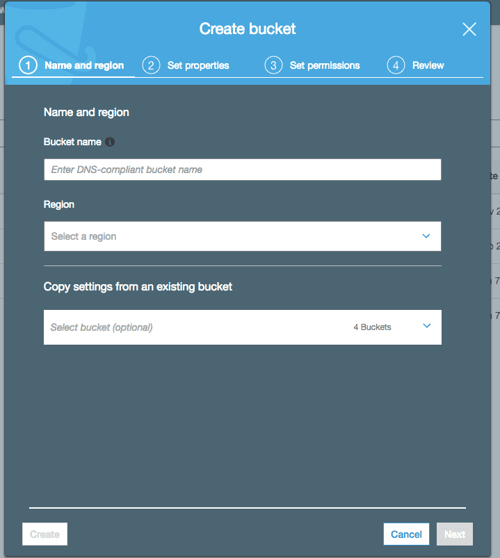 S3 Create Bucket Dialog